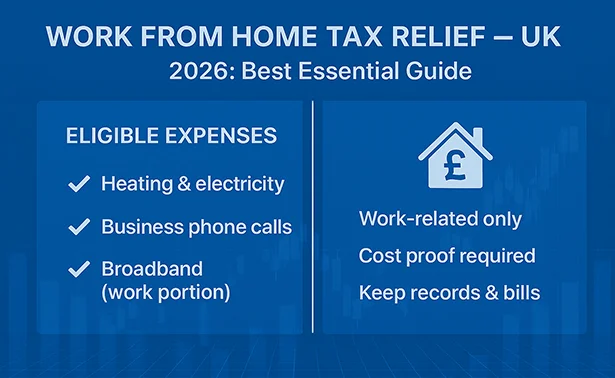 Work from Home Tax Relief UK 2026: Complete Essentials Guide, Work from Home Tax Relief, claim working from home expenses, HMRC working from home claim, working from home expenses UK, home working allowance UK, tax relief