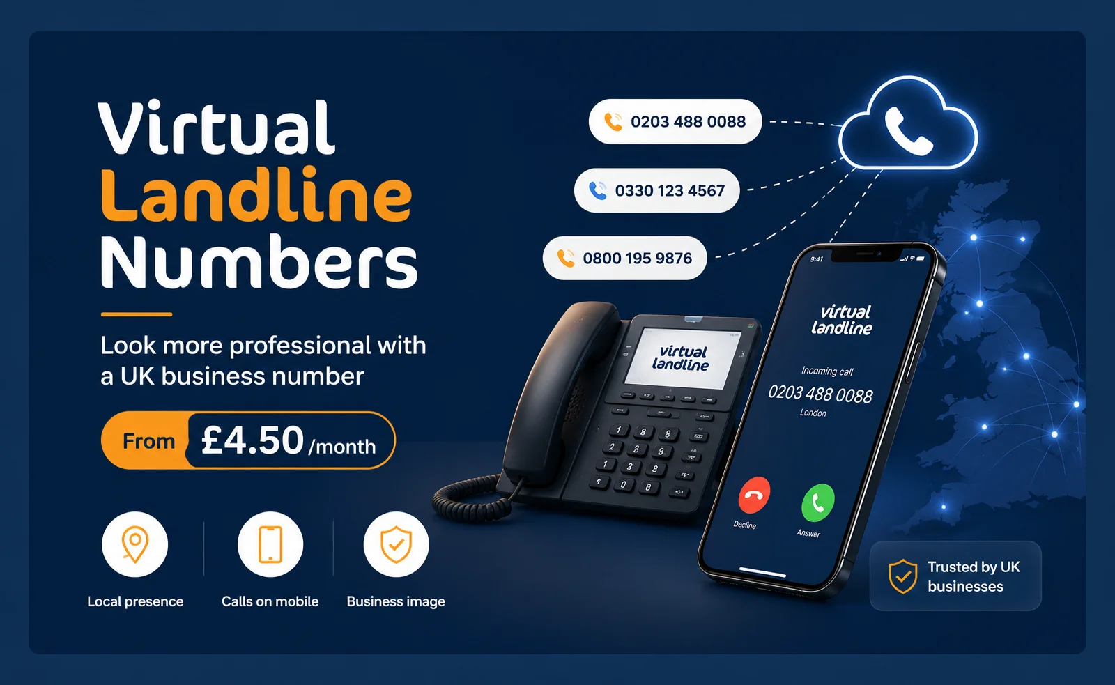 virtual landline for business, virtual landline UK, UK virtual phone number, business phone number UK, local business phone number, landline number for business, virtual office phone system, UK landline number, London business phone number, 0207 business number, 0208 business number, 0800 Freephone number, business call forwarding, VoIP phone system UK, virtual phone system UK, professional business number, local area code business number, business savings UK, save money on business phone, Virtual Landline UK